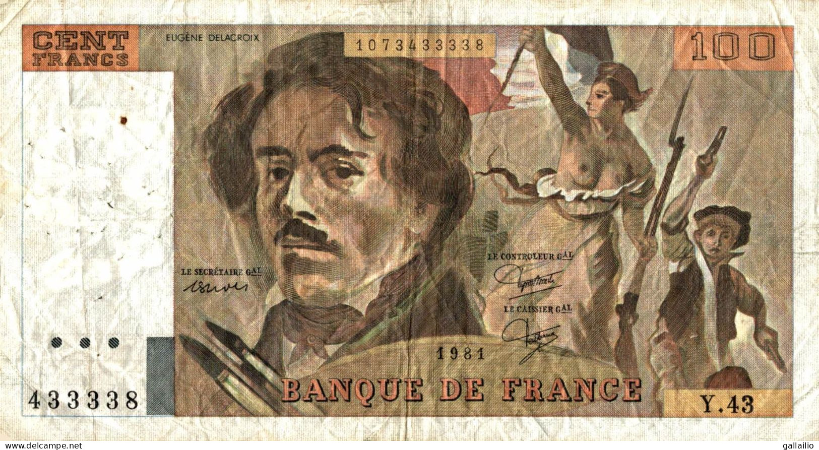 BILLET 100 FRANCS DELACROIX 1981 Y 43 - 100 F 1978-1995 ''Delacroix''