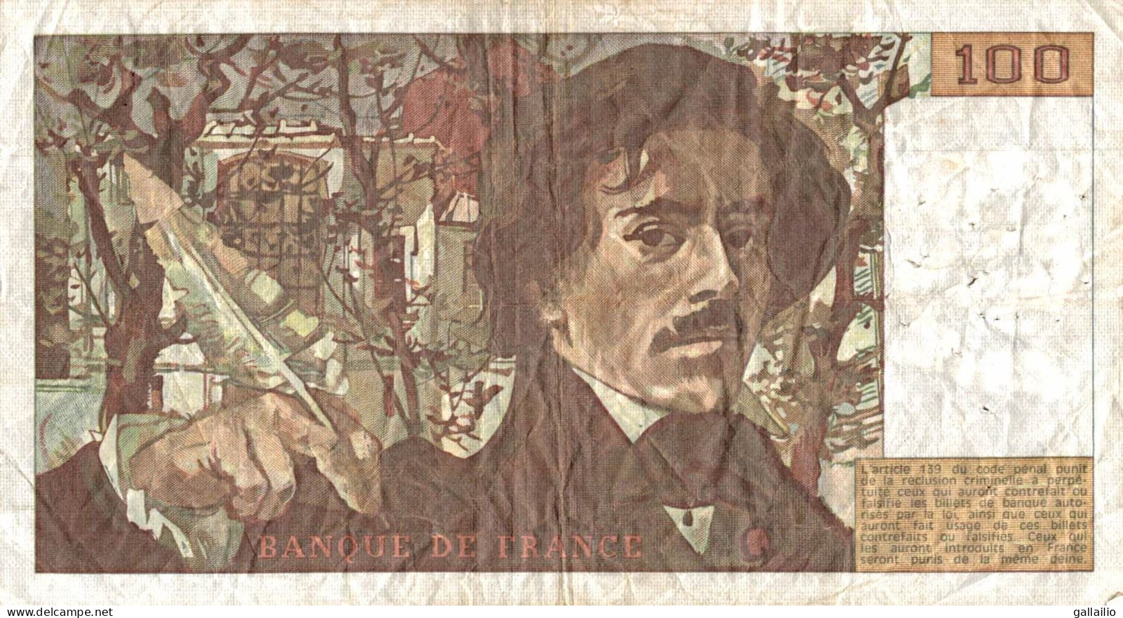 BILLET 100 FRANCS DELACROIX 1981 Y 43 - 100 F 1978-1995 ''Delacroix''