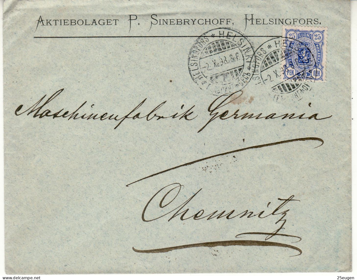 FINLAND 1898 LETTER SENT FROM HELSINKI TO CHEMNITZ - Covers & Documents