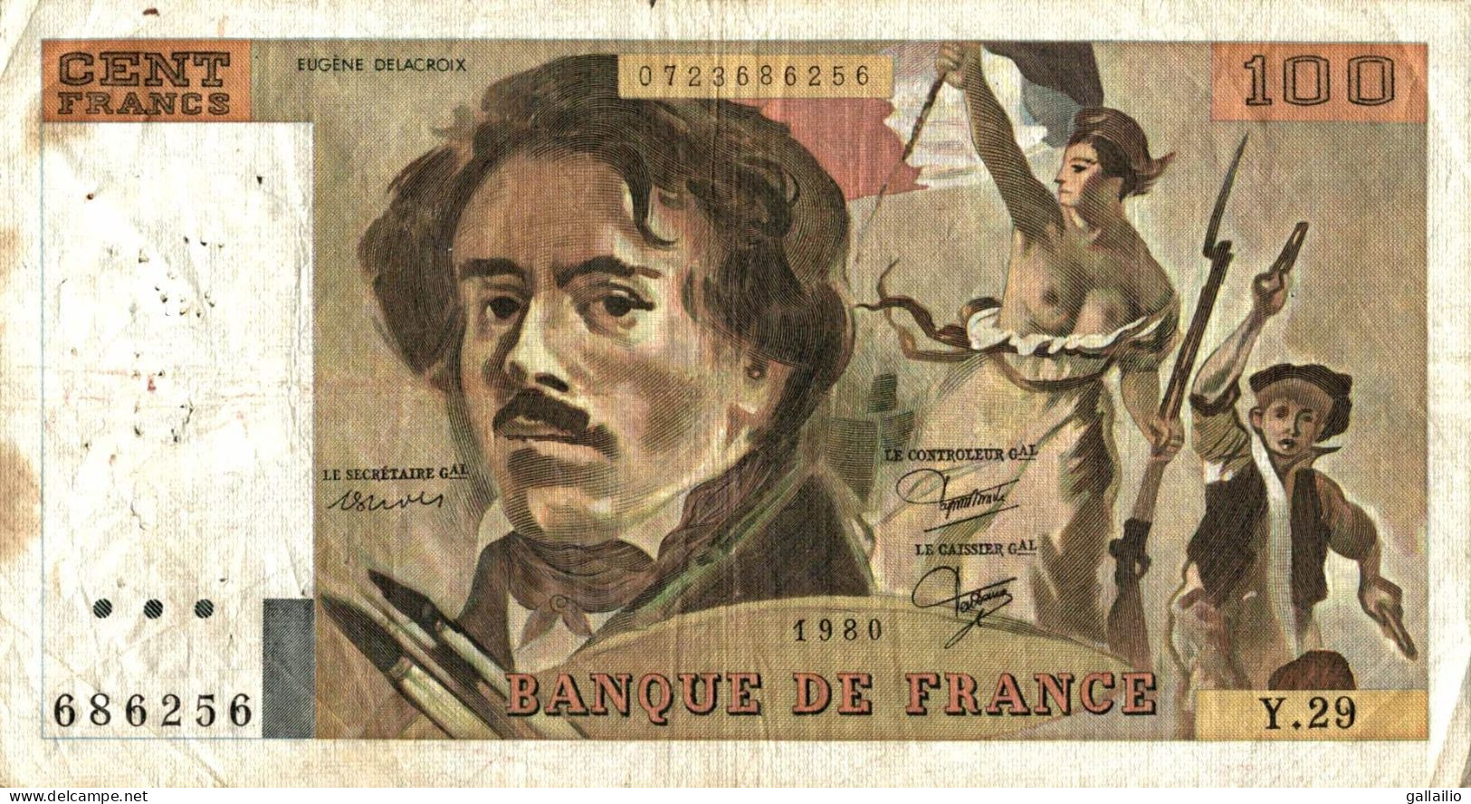 BILLET 100 FRANCS DELACROIX 1980 Y 29 - 100 F 1978-1995 ''Delacroix''