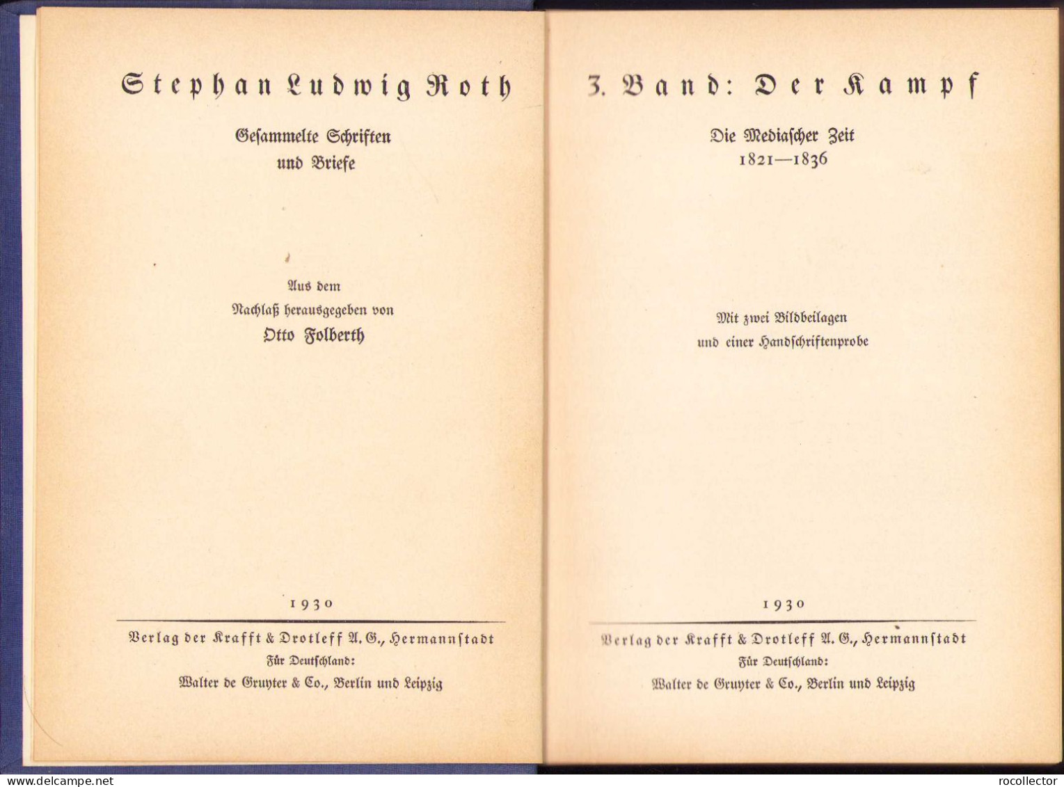 Stephan Ludwig Roth. Die Mediascher Zeit (1821-1836). 3. Band: Der Kampf, 1930, Hermannstadt 154SP - Libros Antiguos Y De Colección