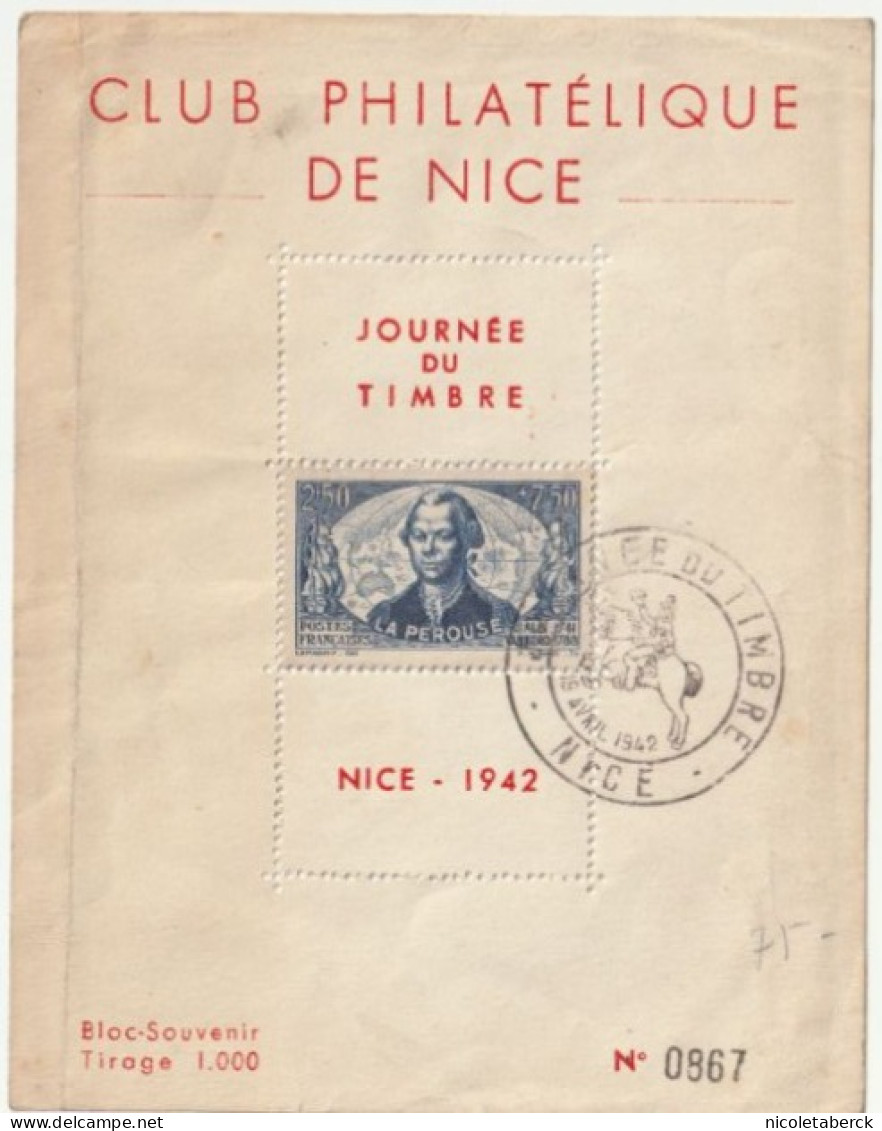 N°541 Sur Bloc Spécial Journée Du Timbre 1942 Nice Tirage 1000 (fragile). Il En Reste Quelque Pièce. Rare - Lettres & Documents