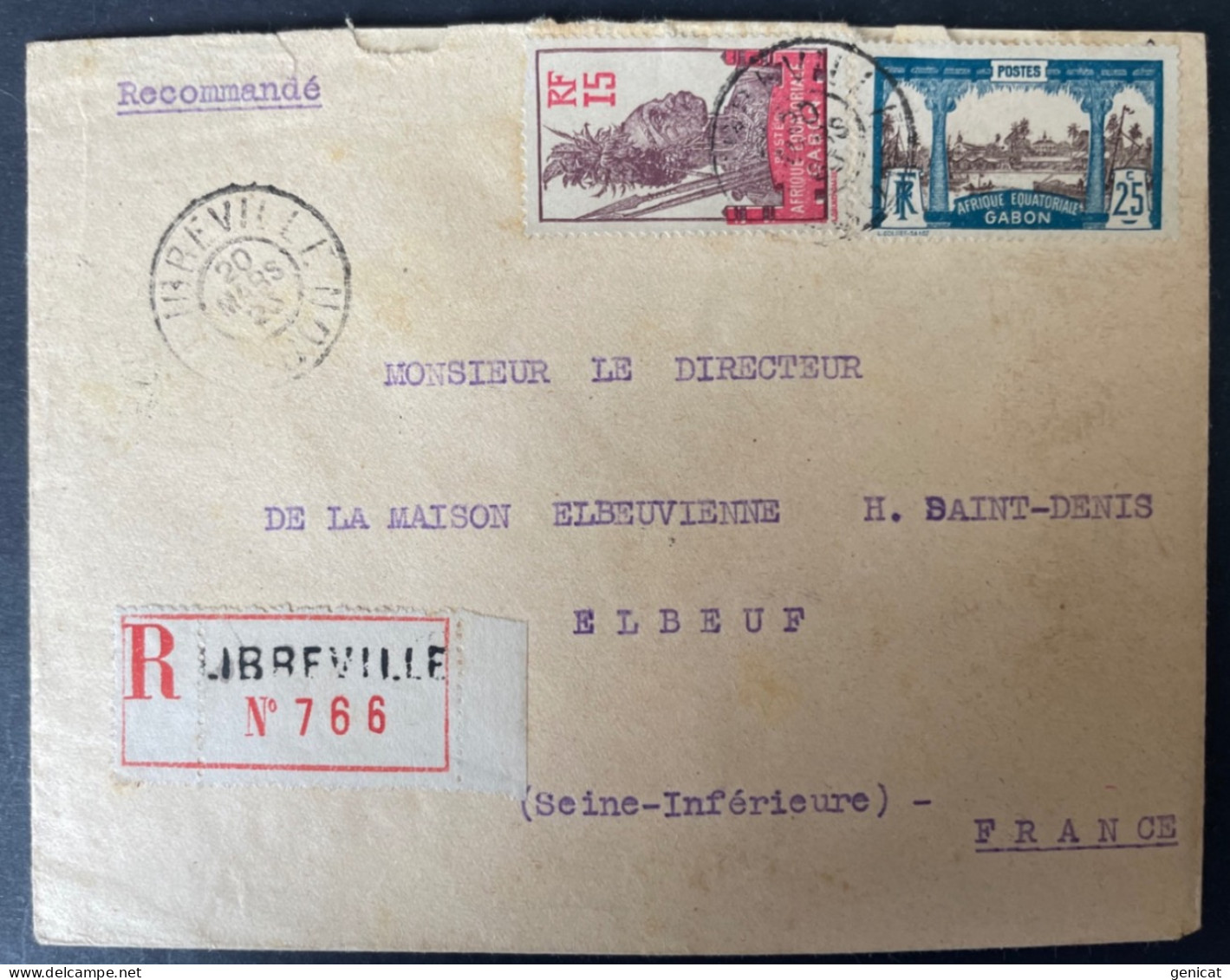 Gabon Lettre Recommandé De Libreville 1923 Pour Elbeuf Affranchissement Recto Verso - Lettres & Documents