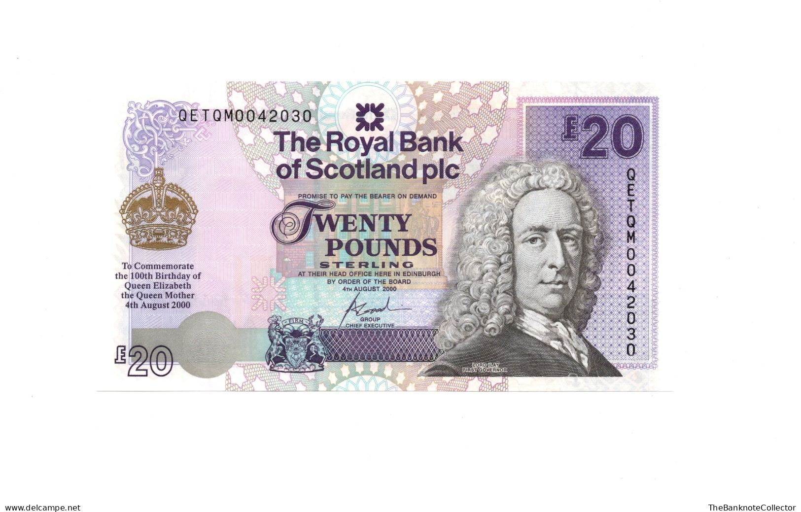 Scotland 20 Pounds Queen Mother's 100th Birthday Commemorative 2000 P-361 UNC - 20 Pounds