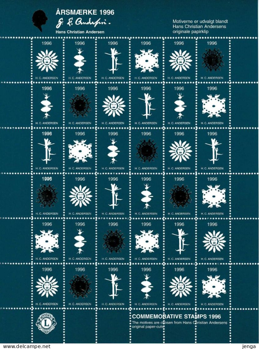 Denmark; Lions Club; Local Christmas Seals Odense.  H. C. Andersen, 3 Full Sheets 1994 - 1996, MNH(**) Not Folded. - Rotary, Lions Club