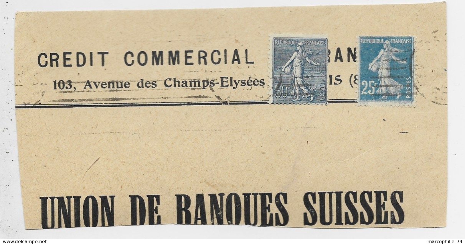 FRANCE ROULETTE SEMEUSE 25C+ 50C LIGNEE N° 161 FRAGMENT PARIS 1923 - Rollo De Sellos