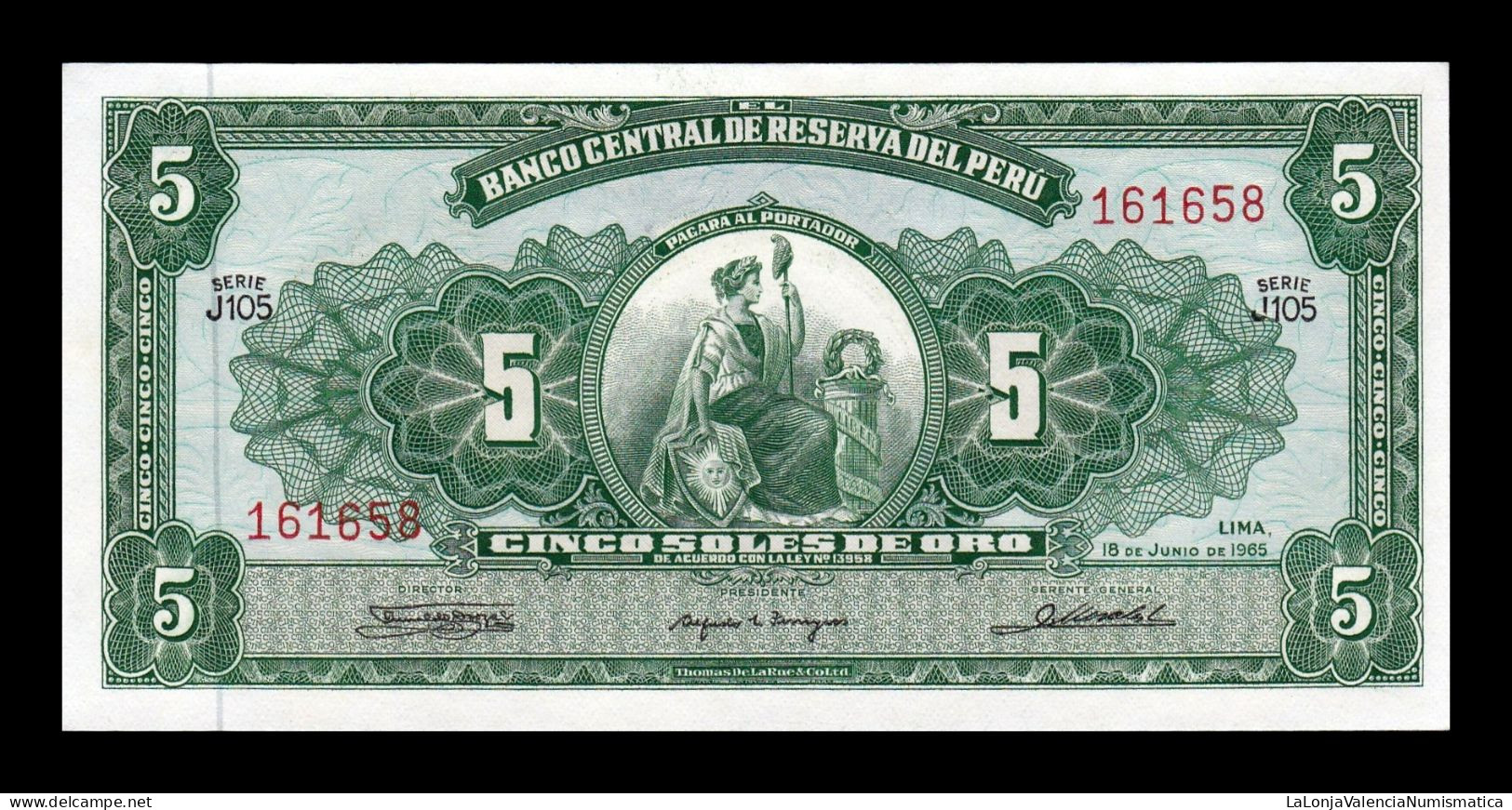 Perú 5 Soles De Oro 1965 Pick 83c Sc Unc - Perù