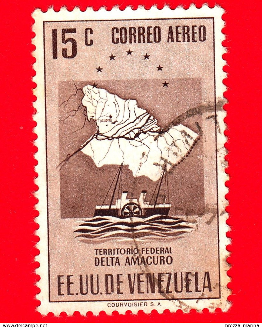VENEZUELA - Usato - 1953 - Mappa Del Territorio Federale Del Delta Amacuro - 20 - P. Aerea - Venezuela