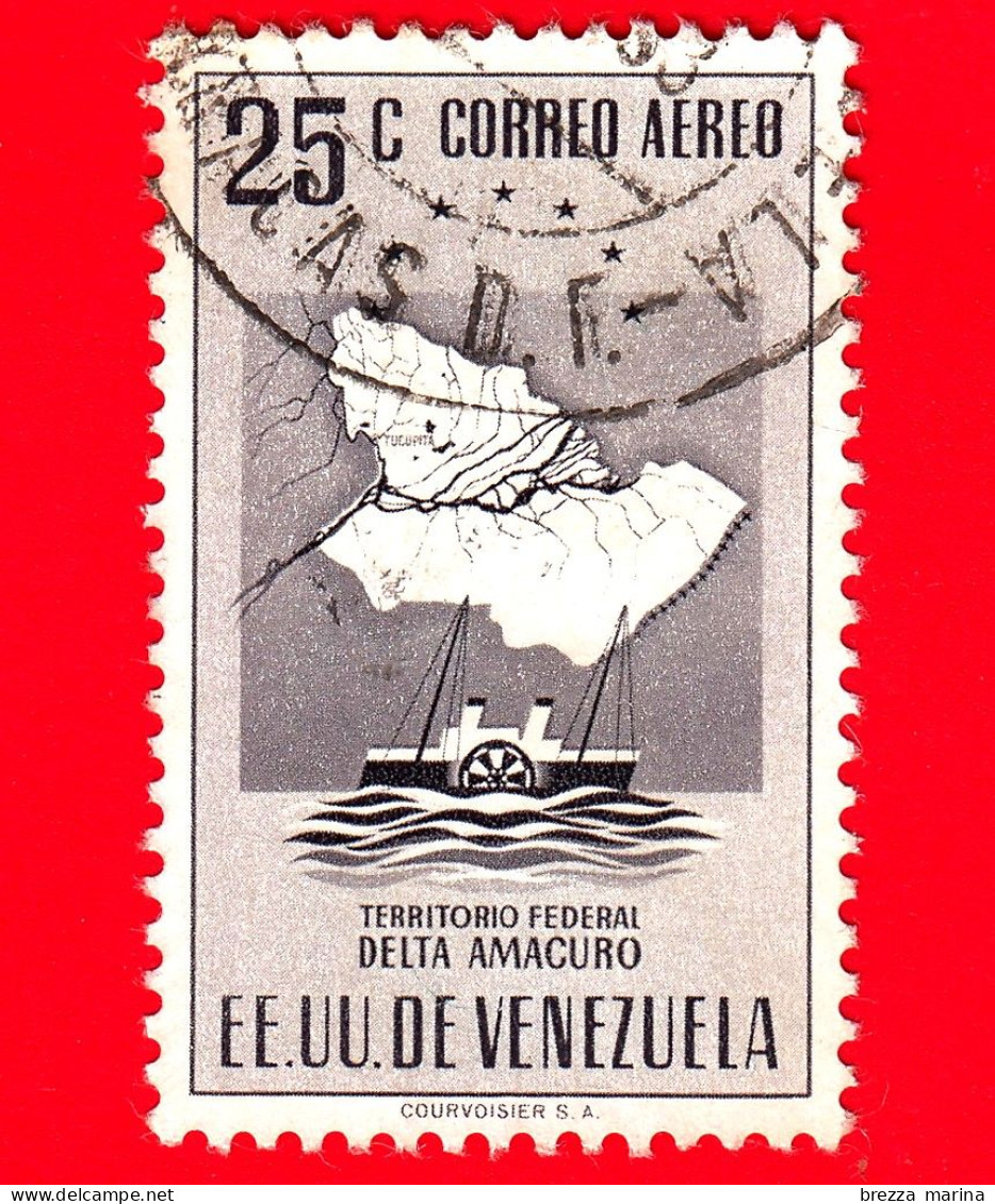 VENEZUELA - Usato - 1953 - Mappa Del Territorio Federale Del Delta Amacuro - 25 - P. Aerea - Venezuela