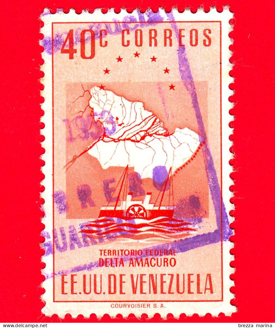 VENEZUELA - Usato - 1953 - Mappa Del Territorio Federale Del Delta Amacuro - 40 - Venezuela