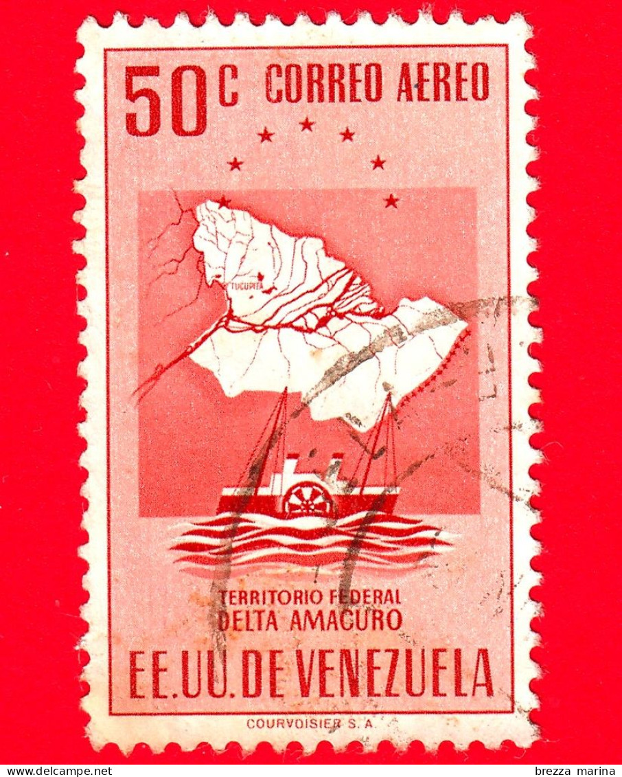 VENEZUELA - Usato - 1953 - Mappa Del Territorio Federale Del Delta Amacuro - 50 - P. Aerea - Venezuela