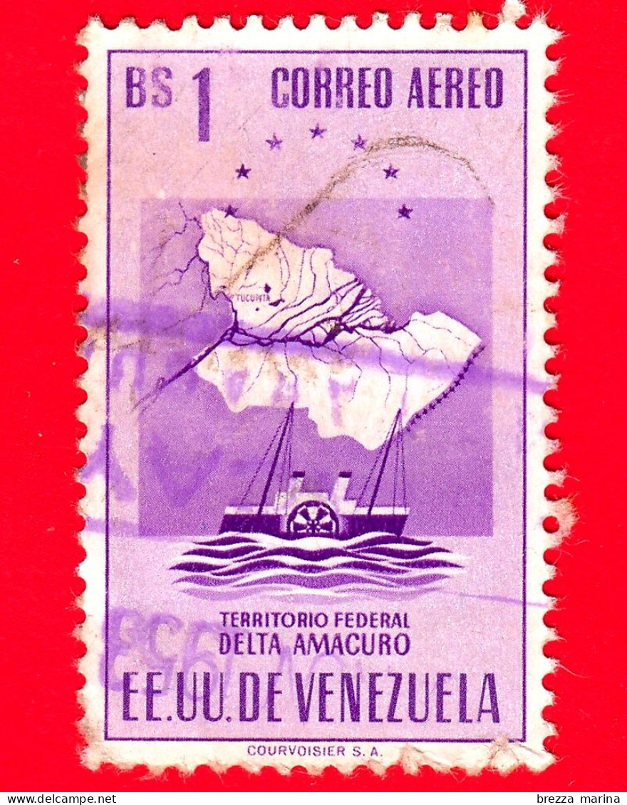 VENEZUELA - Usato - 1953 - Mappa Del Territorio Federale Del Delta Amacuro - Bs 1 - P. Aerea - Venezuela