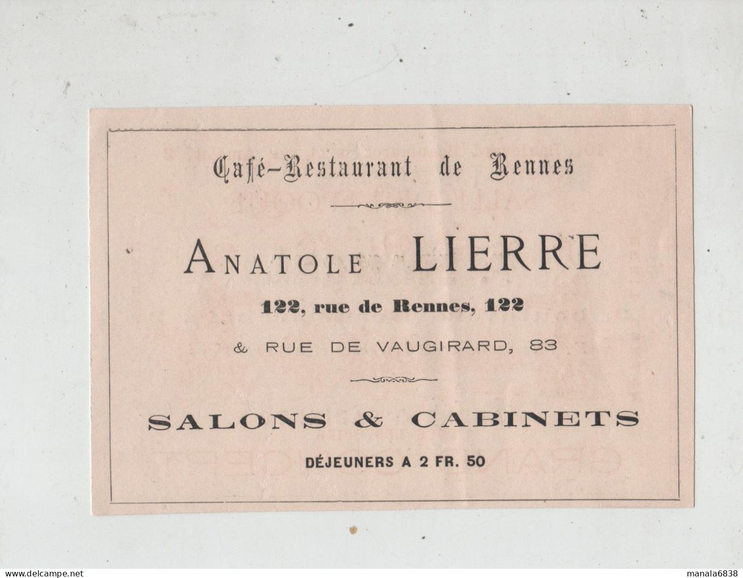 Café Restaurant Rennes Lierre 1880 Café Restaurant De La Bastille Mancel Billards - Werbung