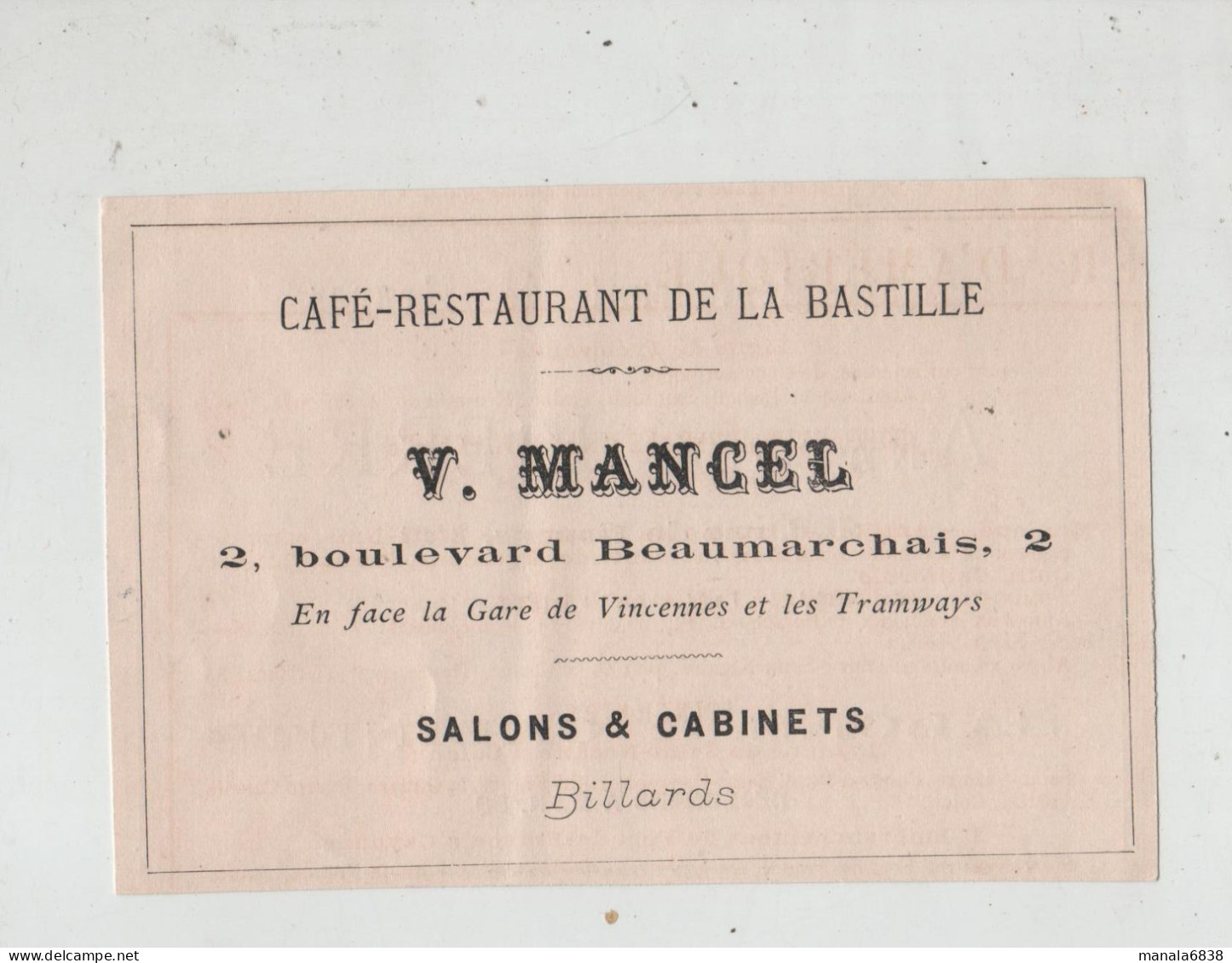 Café Restaurant Rennes Lierre 1880 Café Restaurant De La Bastille Mancel Billards - Werbung