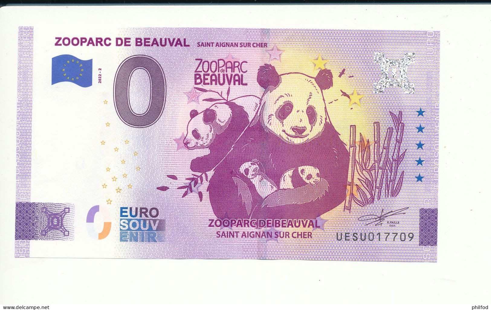 Billet Touristique  0 Euro  - ZOOPARC DE BEAUVAL SAINT AIGNAN SUR CHER - 2022-2 - UESU -  N° 17709 - Otros & Sin Clasificación