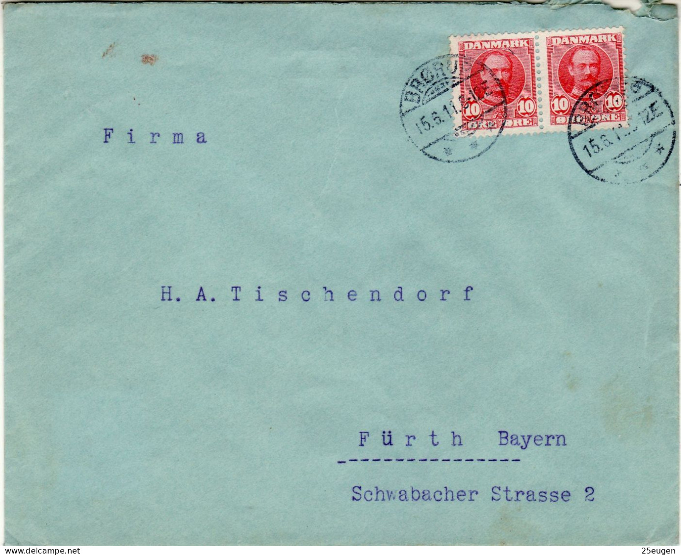 DENMARK 1911 LETTER SENT FROM BROBUR TO FUERTH - Cartas & Documentos