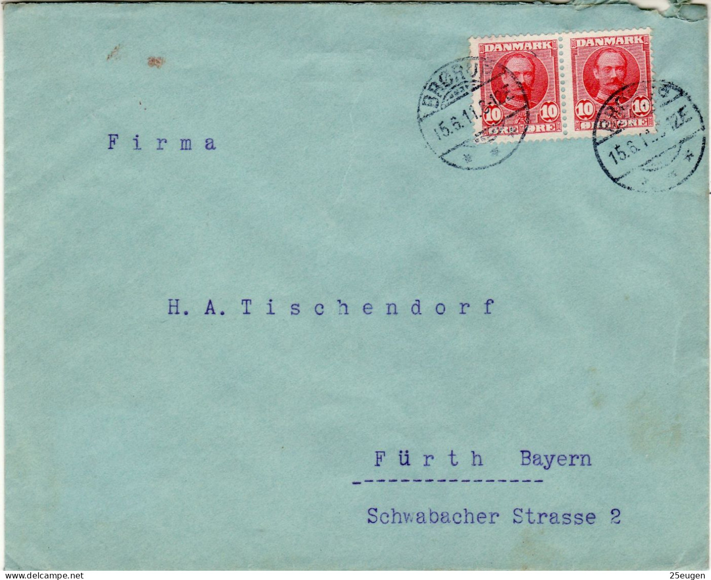 DENMARK 1911 LETTER SENT FROM BROBUR TO FUERTH - Storia Postale