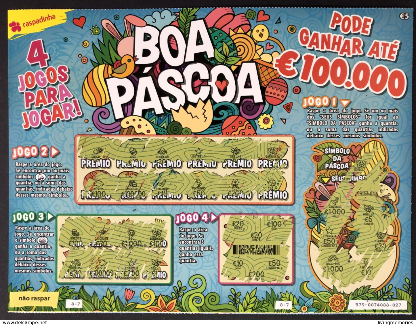 103, Lottery Tickets, Portugal, « Raspadinha », « Instant Lottery », « BOA PÁSCOA », « HAPPY EASTER », Nº 579 - Lottery Tickets