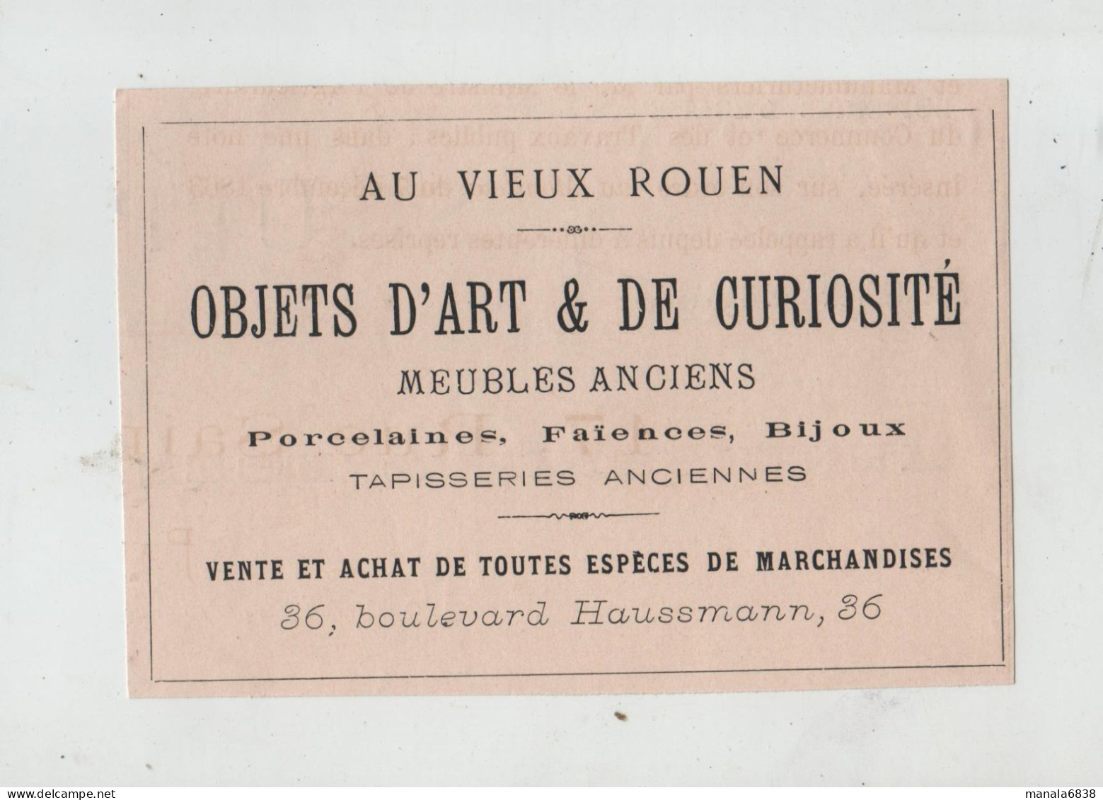 Au Vieux Rouen 1880 Objets D'Art Et De Curiosité Meubles Anciens Paris - Werbung