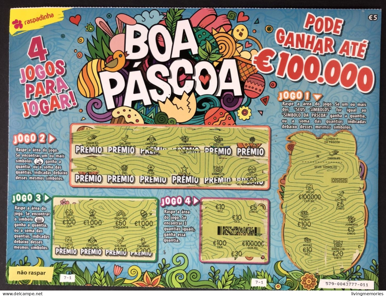 103, Lottery Tickets, Portugal, « Raspadinha », « Instant Lottery », « BOA PÁSCOA », « HAPPY EASTER », Nº 579 - Lottery Tickets