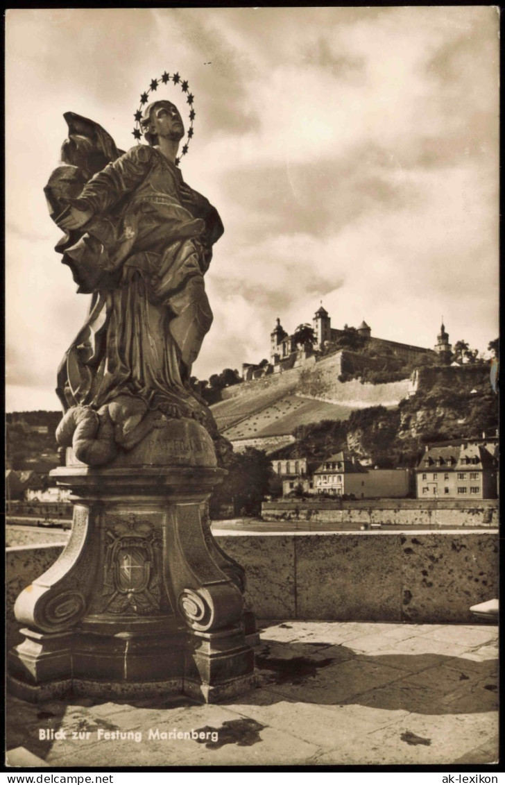 Ansichtskarte Würzburg Brücken Skulptur Festung Marienberg 1958 - Wuerzburg