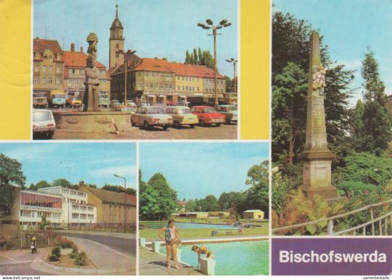 3086 - Bischofswerda - Altmarkt, Kreiskulturhaus, Freibad, Postsäule - 1981 - Bautzen