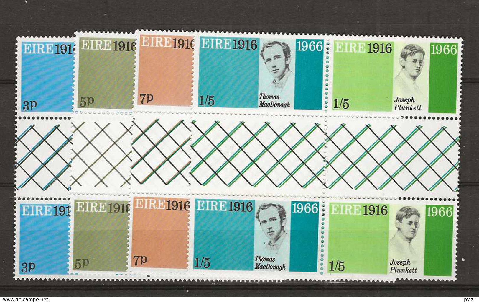 1966 MNH Ireland Mi 178-85 Gutter Pairs Folded - Unused Stamps