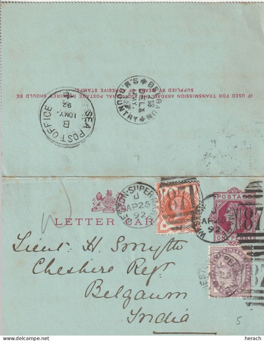 Grande Bretagne Joli Entier Postal Pour Le Boutan 1892 - Entiers Postaux