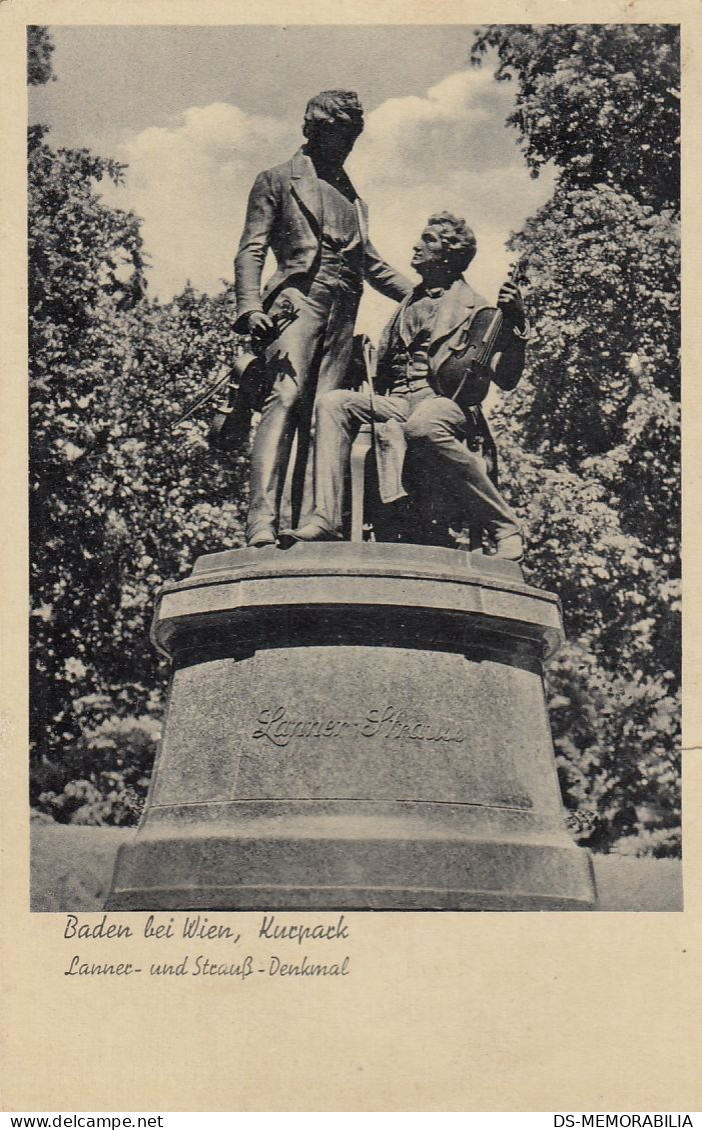 Baden - Kurpark , Lanner Und Strauss Denkmal 1942 - Baden Bei Wien