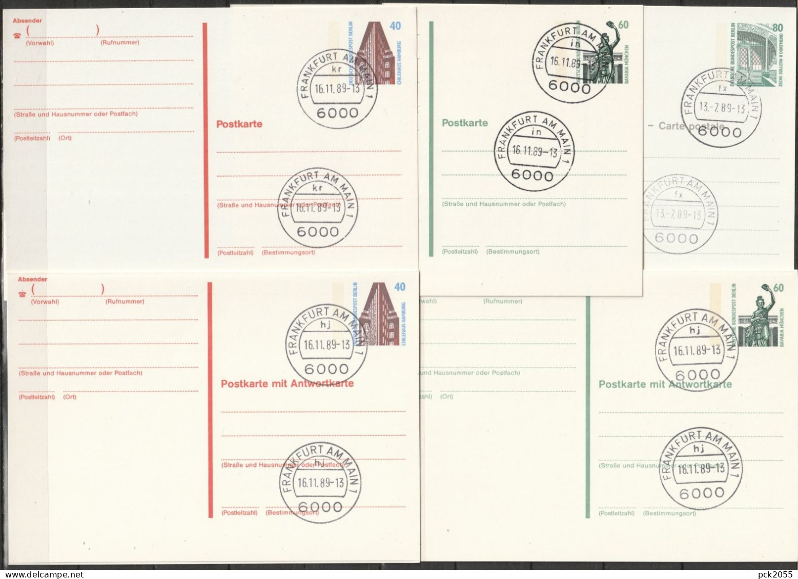 Berlin Ganzsache 1988 Mi.-Nr. P129 - P133  Tagesstempel FRANKFURT  13.7.89- 16.11.89  ( PK 486 ) - Postkarten - Gebraucht
