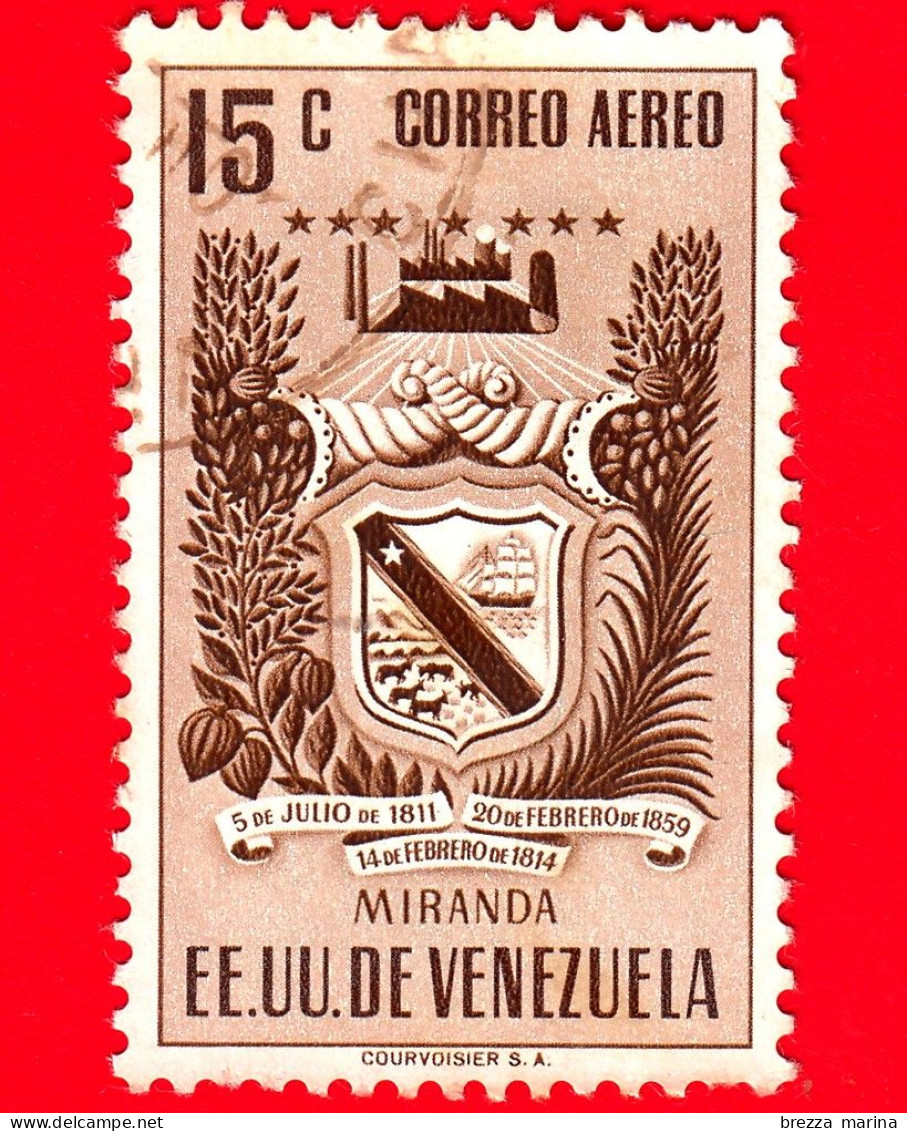 VENEZUELA - Usato - 1952 - Stemma Dello Stato Di Miranda - Arms - 15 - P. Aerea - Venezuela