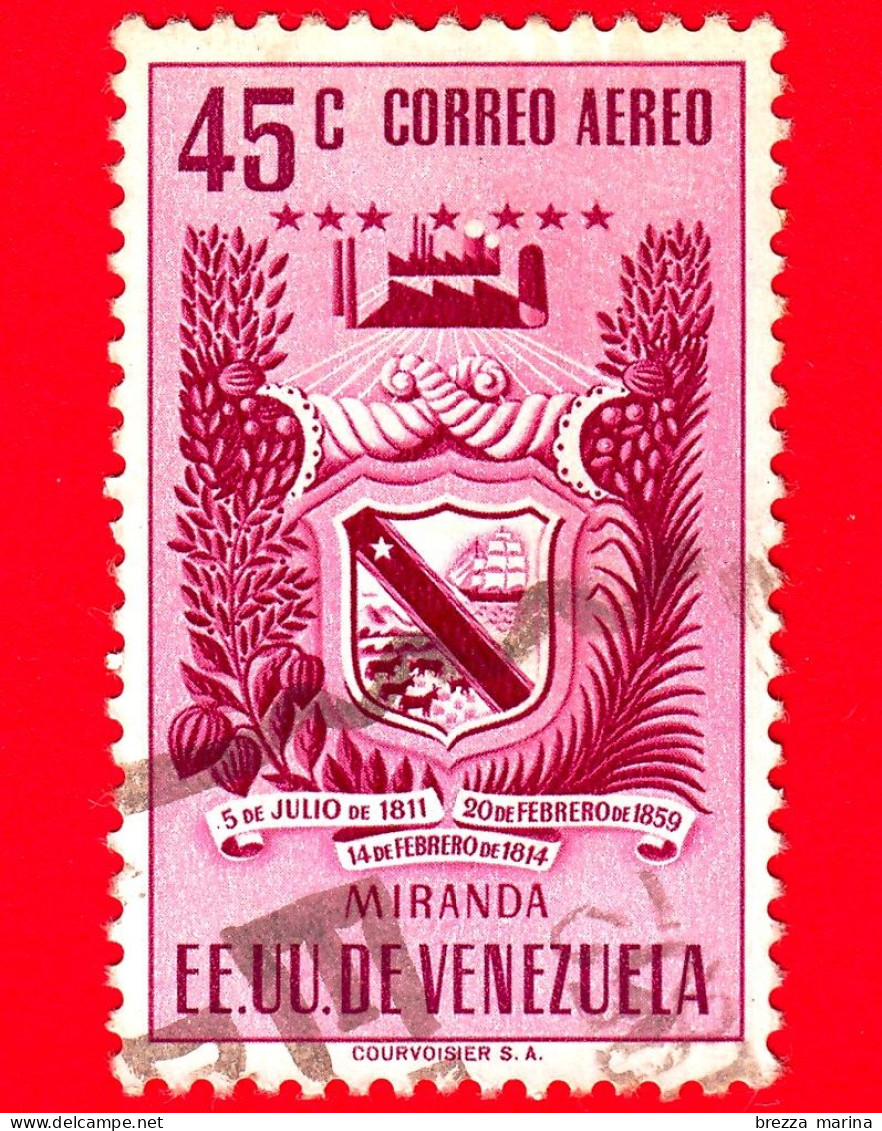 VENEZUELA - Usato - 1952 - Stemma Dello Stato Di Miranda - Arms - 45 - P. Aerea - Venezuela