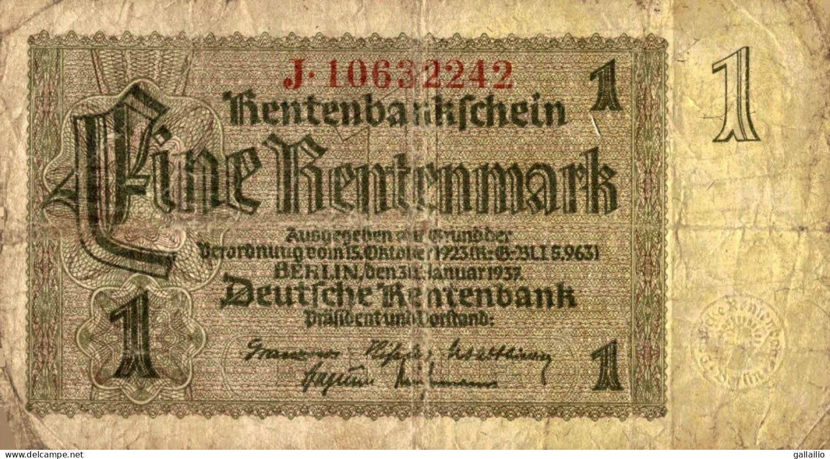 BILLET 1 RENTENMARK ALLEMAGNE - Otros & Sin Clasificación