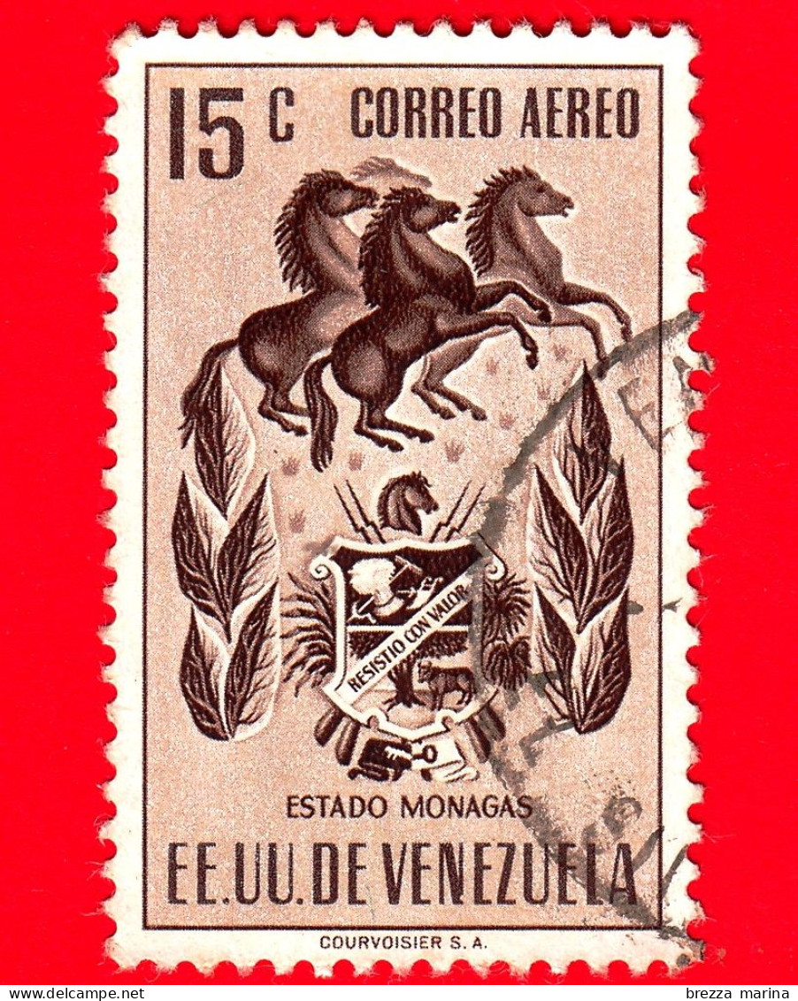 VENEZUELA - Usato - 1953 - Stemma Dello Stato Di Monagas - Arms - 15 - P. Aerea - Venezuela