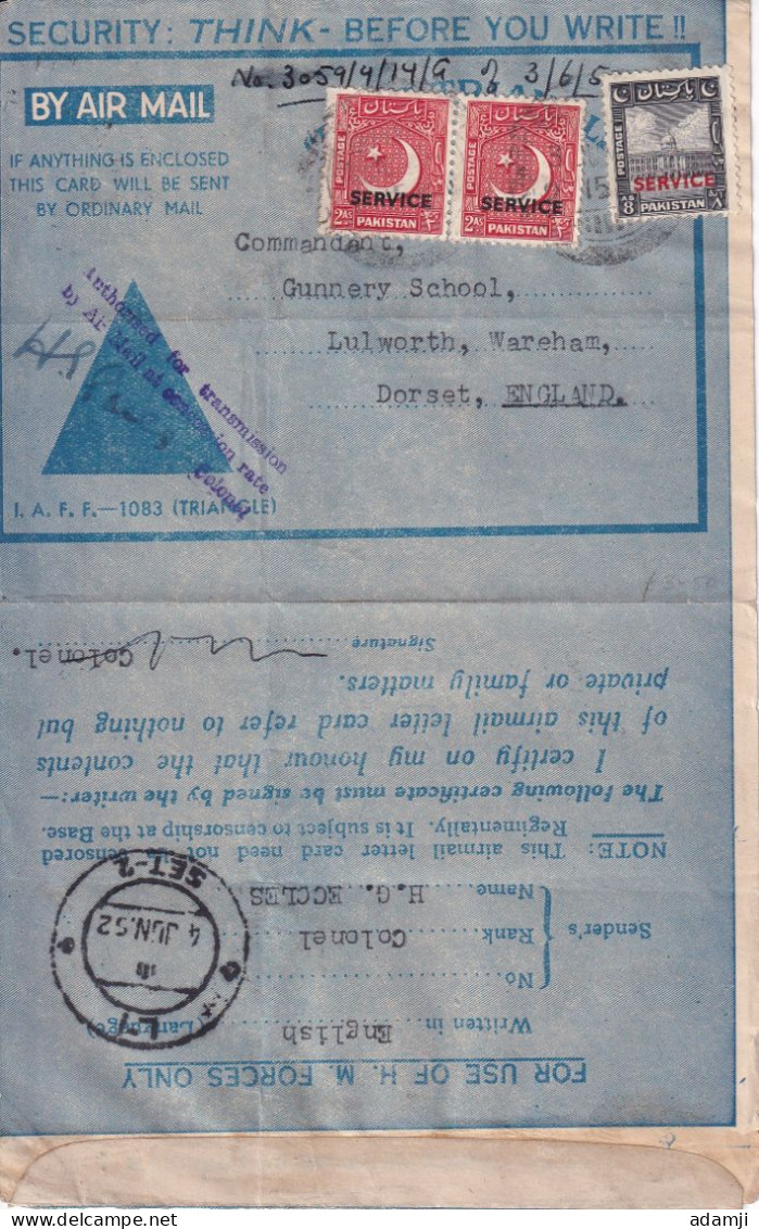 PAKISTAN 1952 CENSORED FORCES MAIL TO ENGLAND. - Pakistán