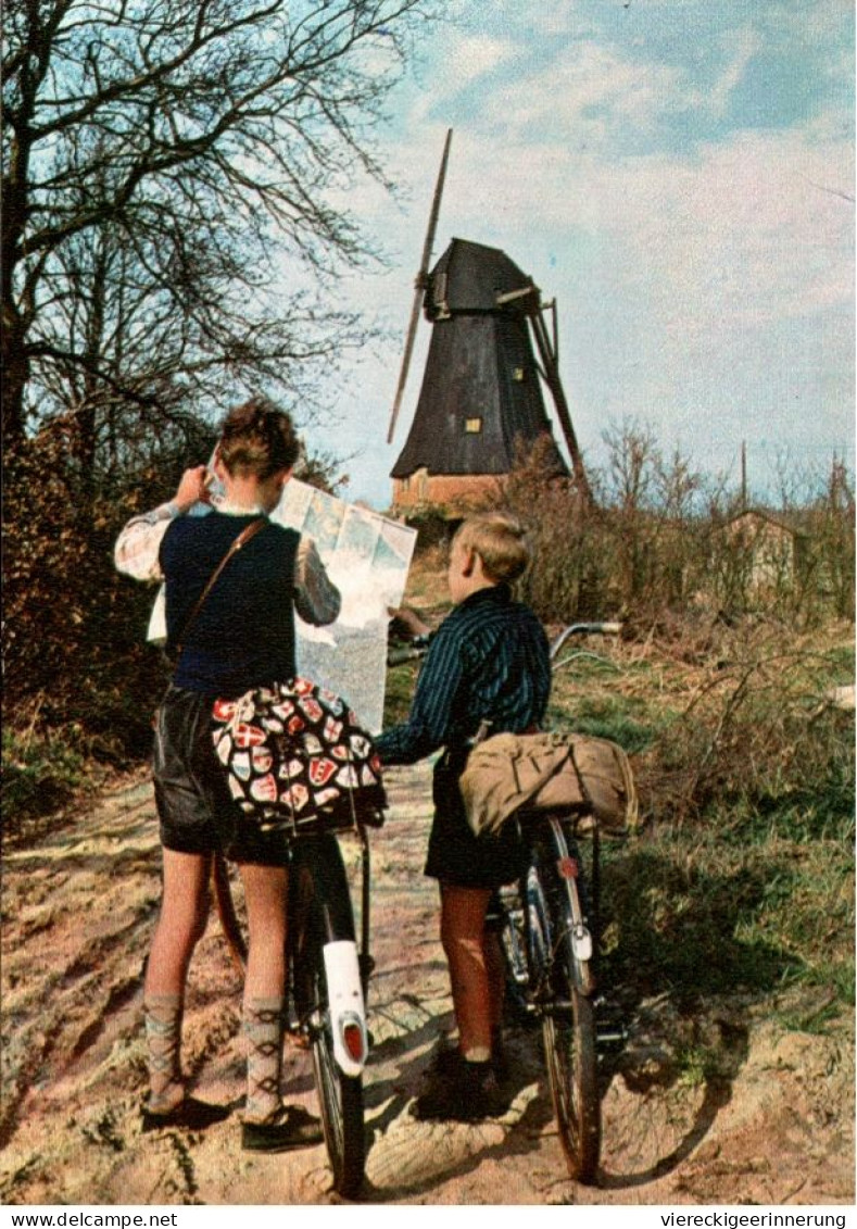 ! Ansichtskarte Windmühle Im Münsterland, DJH 1963, Fahrrad, Windmill, Moulin A Vent - Windmühlen