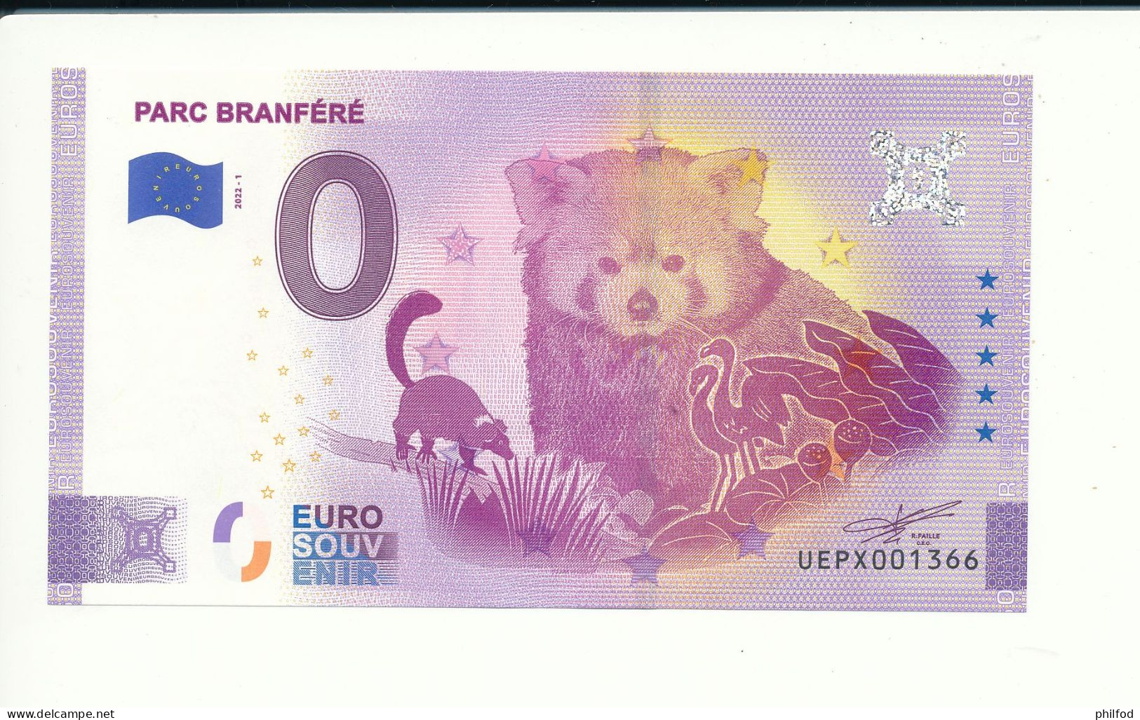 Billet Touristique  0 Euro  - PARC BRANFERE - UEPX - 2022-1 -  N° 1366 - Autres & Non Classés