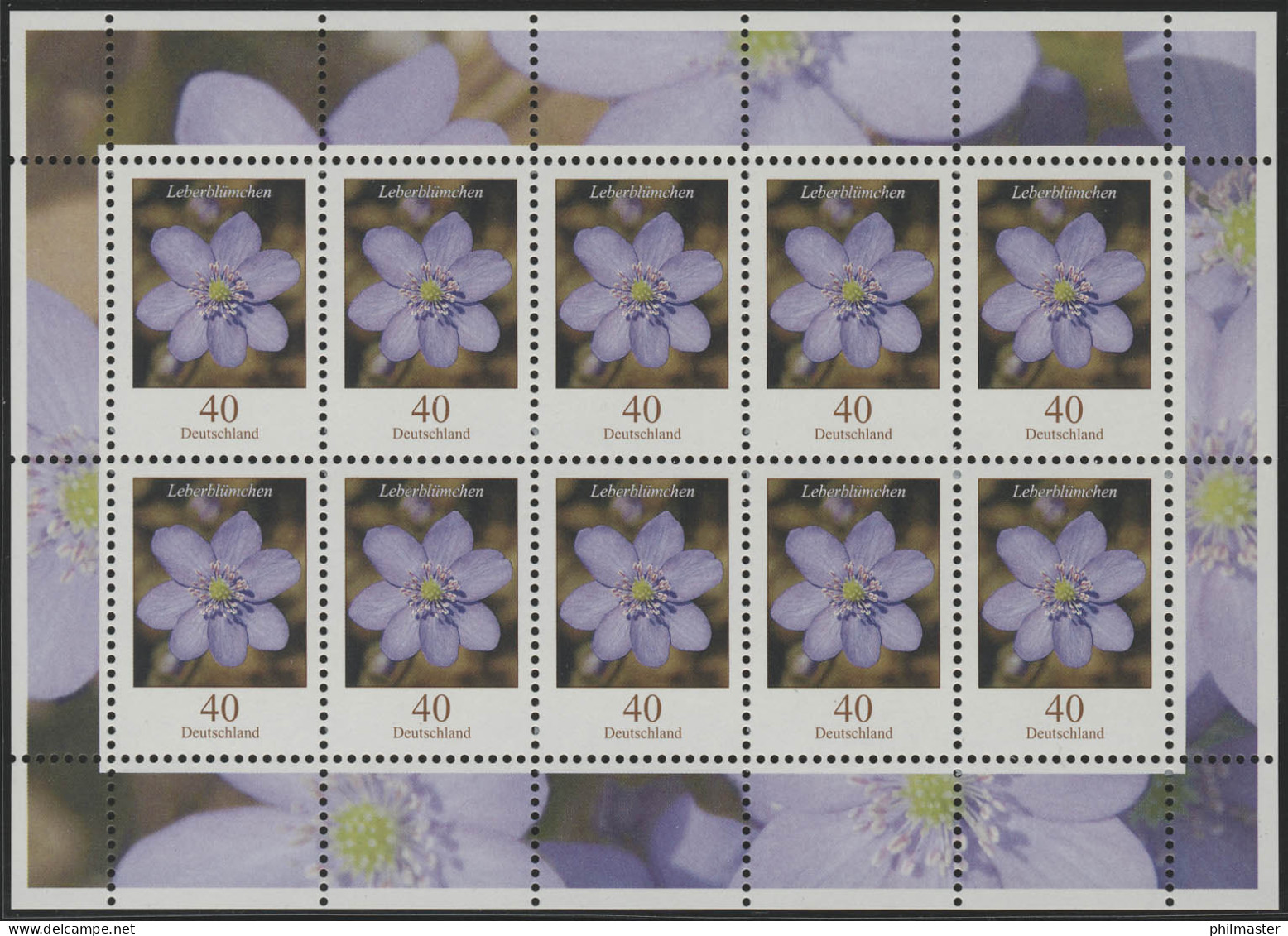 2485 Blumen 40 Cent Leberblümchen - Zehnerbogen ** Postfrisch - 2001-2010