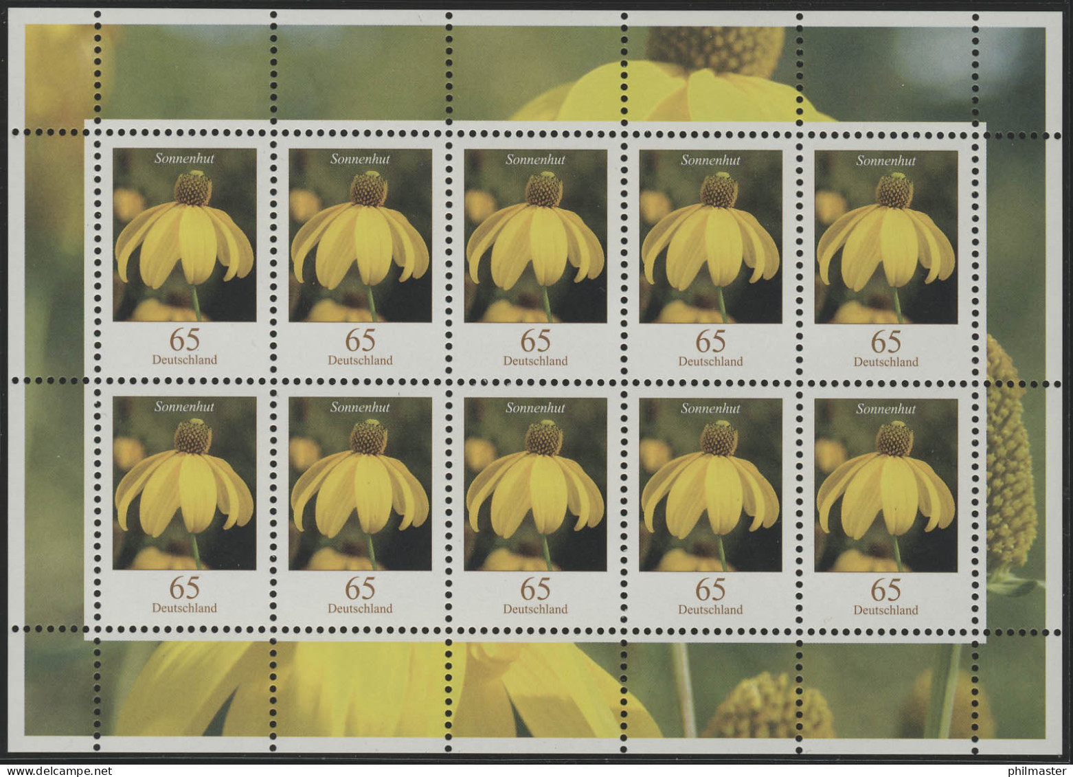 2524 Blumen 65 Cent Sonnenhut - Zehnerbogen ** Postfrisch - 2001-2010