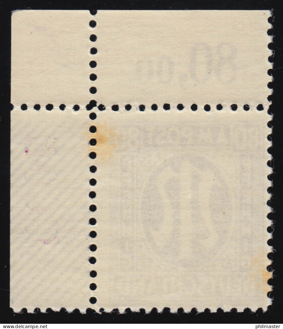 34aA Zr4 AM-Post 80 Pf Ecke, Rote Bogenzählnummer, Ungefaltet, ** Stockflecken - Mint