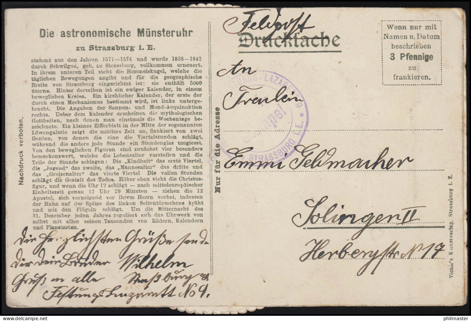 AK Europa, Astronomische Uhr Mit Rädchen, Münster STRASSBURG Feldpost Um 1916 - Astronomy