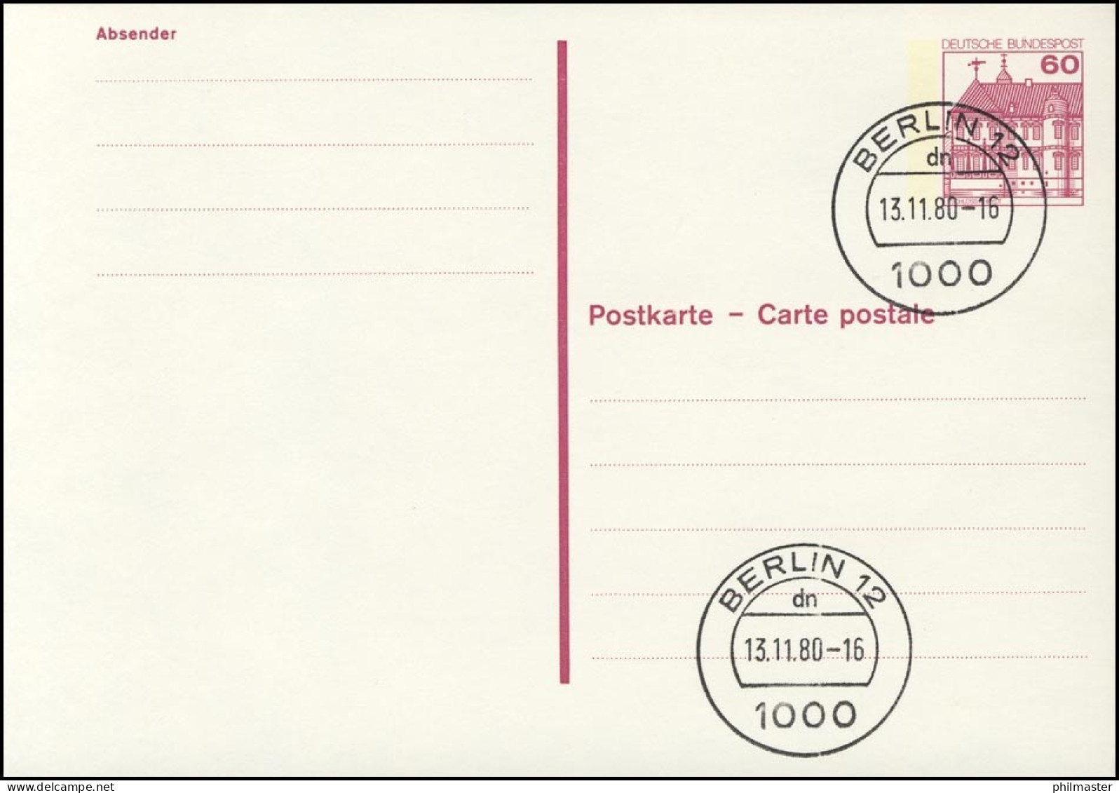 P 132 BuS 60 Pf Punktlinien, Ohne Leitvermerke, VS-O Berlin - Cartes Postales - Neuves