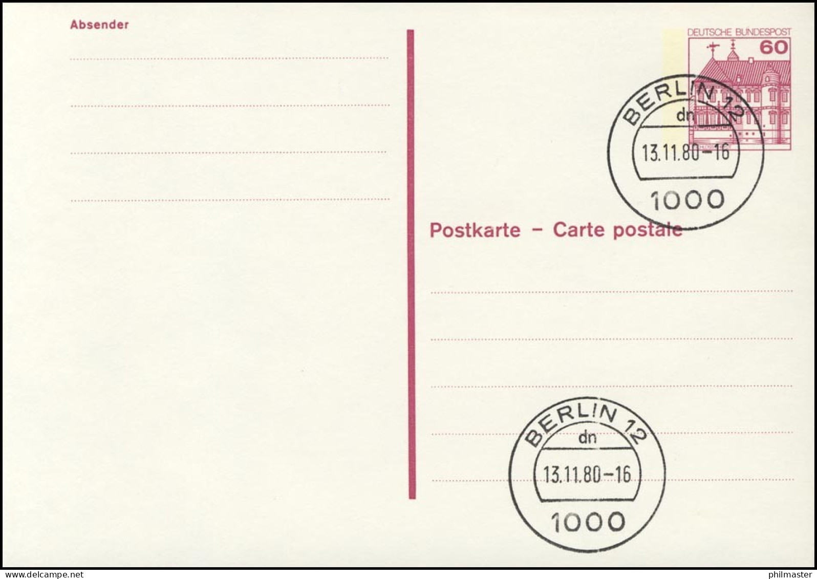 P 132 BuS 60 Pf Punktlinien, Ohne Leitvermerke, VS-O Berlin - Postcards - Mint