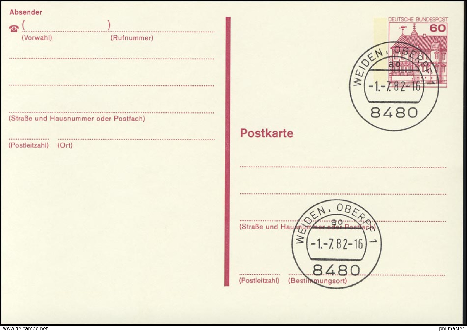 P 135 I BuS 60 Pf Buchdruck, VS-O Weiden - Cartes Postales - Neuves