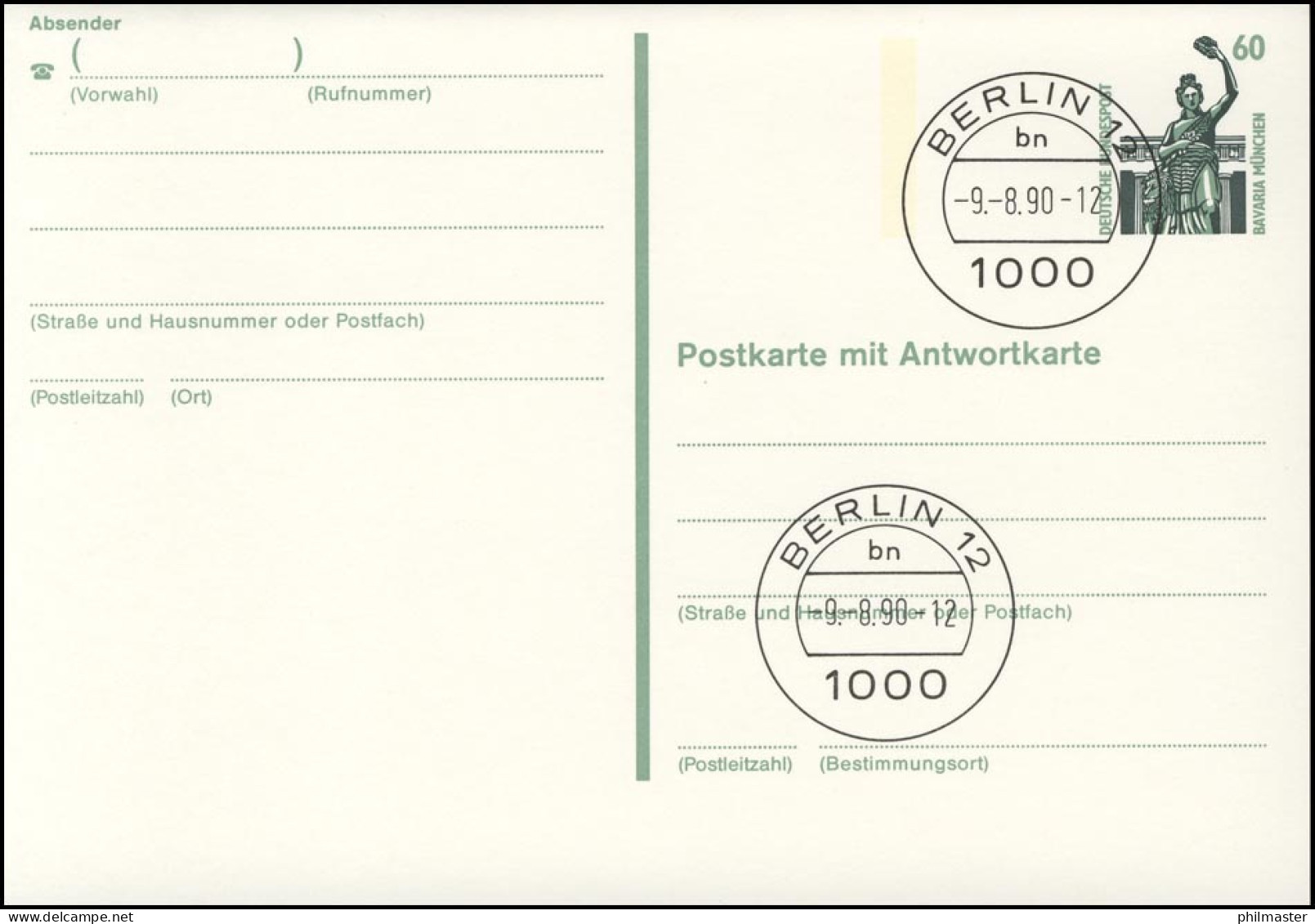 P 146 SWK 60/60Pf Bavaria München, Doppelkarte - Versetzter Balken, VS-O Berlin - Postcards - Mint