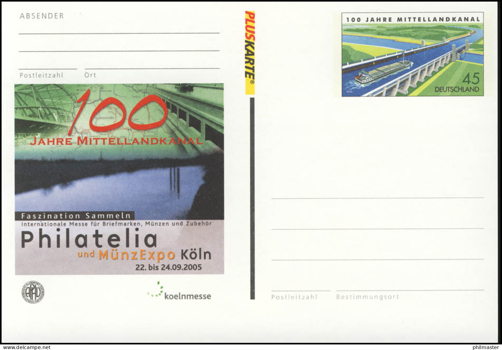 PSo 90 PHILATELIA Köln Und Mittellandkanal 2005, ** Wie Verausgabt - Postcards - Mint