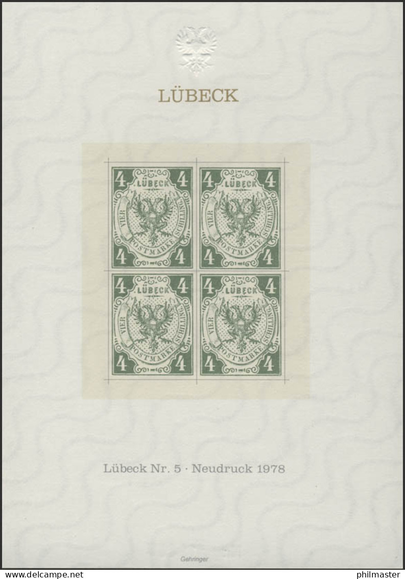 Sonderdruck Lübeck Nr. 5 Viererblock Neudruck 1978 - Privé- & Lokale Post