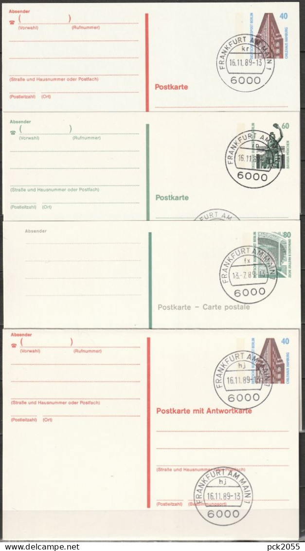 Berlin Ganzsache 1988 Mi.-Nr. P129 - P132  Tagesstempel FRANKFURT 16.11.89  ( PK 491 ) - Postkarten - Gebraucht