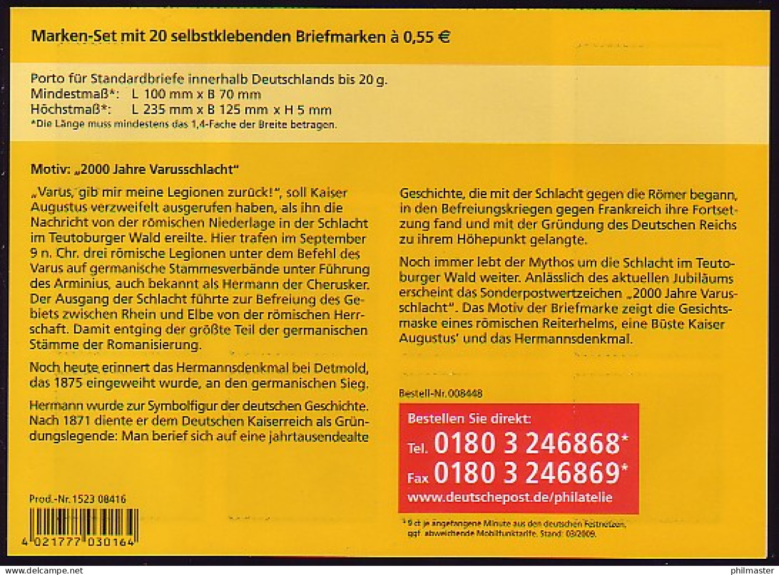 79a MH Varusschlacht Sk, Ohne Aufkleber, 20x 2741, ** - 2001-2010
