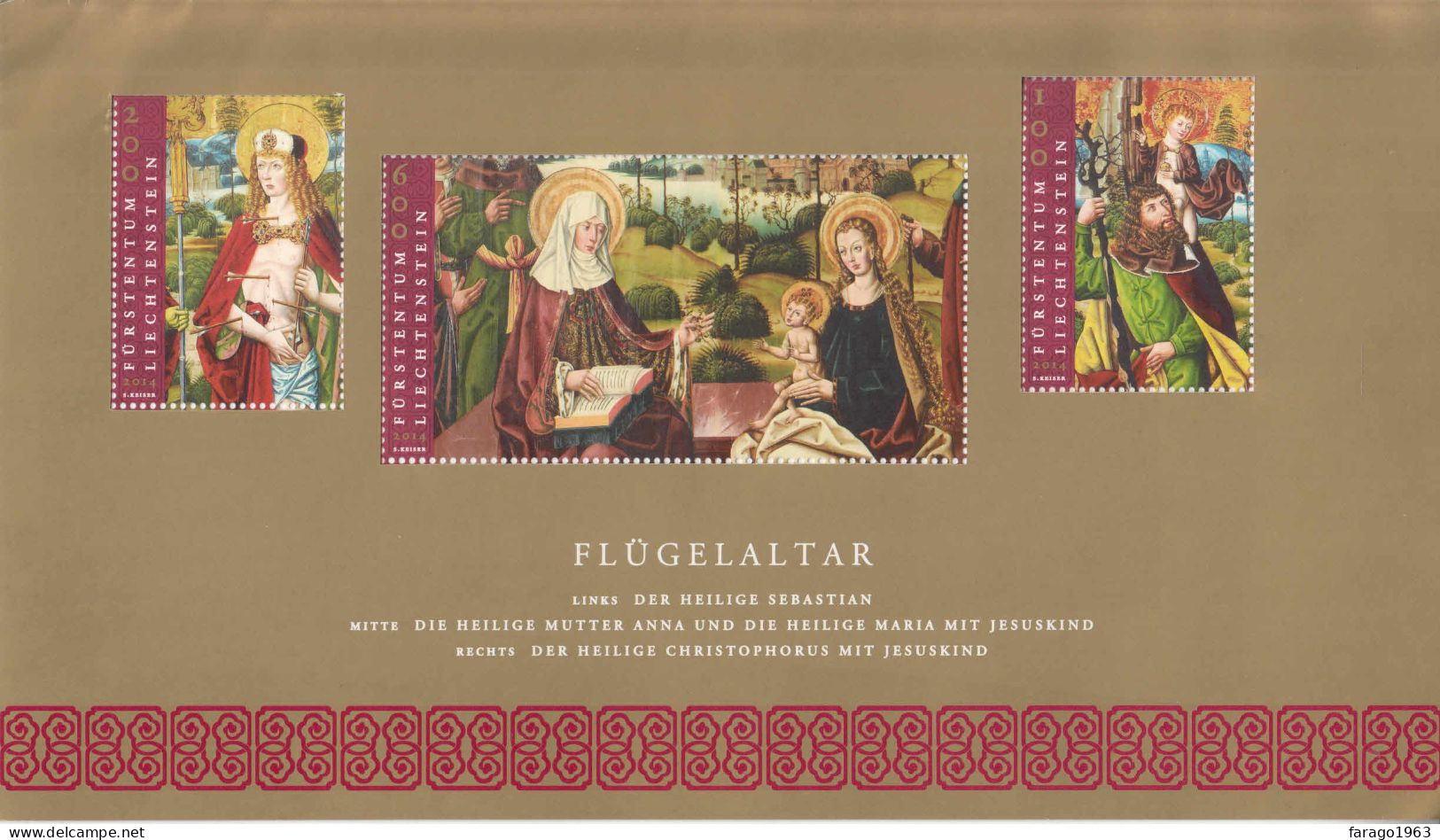 2014 Liechtenstein FLUGELALTAR Art Paintings GOLD Miniature Sheet Of 3 MNH @ BELOW FACE VALUE - Ongebruikt